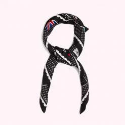 Lulu Guinness BLACK LONDON WISH YOU WERE HERE SQUARE SCARF Timeless Black