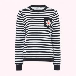 Lulu Guinness Clothing & Shoes BLACK MULTI STRIPE BLOSSOM POCKET SAMI SWEATSHIRT