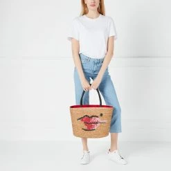 Lulu Guinness NATURAL STRAW BEAUTY SPOT SUZY TOTE BAG BAGS
