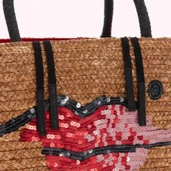 Lulu Guinness NATURAL STRAW BEAUTY SPOT SUZY TOTE BAG BAGS
