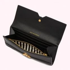 Lulu Guinness BLACK ENAMEL LIP CORA WALLET Timeless Black