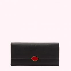 Lulu Guinness BLACK ENAMEL LIP CORA WALLET Timeless Black