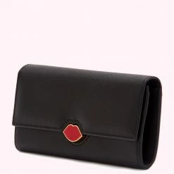 Lulu Guinness BLACK ENAMEL LIP CORA WALLET Timeless Black