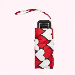 Lulu Guinness ACCESSORIES RED AND BLACK KISSING HEARTS UMBRELLA