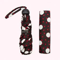 Lulu Guinness ACCESSORIES RED AND BLACK POLKA DOT LIPS UMBRELLA