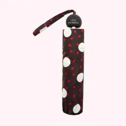 Lulu Guinness ACCESSORIES RED AND BLACK POLKA DOT LIPS UMBRELLA