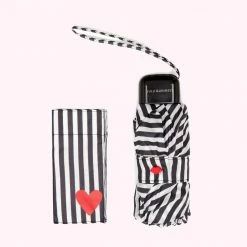 Lulu Guinness BLACK AND WHITE STRIPES AND HEART UMBRELLA