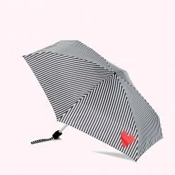 Lulu Guinness BLACK AND WHITE STRIPES AND HEART UMBRELLA