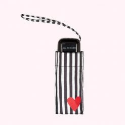 Lulu Guinness BLACK AND WHITE STRIPES AND HEART UMBRELLA