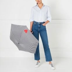 Lulu Guinness BLACK AND WHITE STRIPES AND HEART UMBRELLA