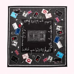 Lulu Guinness BLACK LONDON WISH YOU WERE HERE SQUARE SCARF Timeless Black