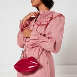 Lulu Guinness RASPBERRY LIPS MEDIUM CLUTCH BAG