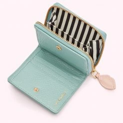 Lulu Guinness ACCESSORIES AQUA GRAINY LEATHER PORTIA WALLET