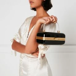 Lulu Guinness BLACK FONTAINE CLUTCH BAG BAGS