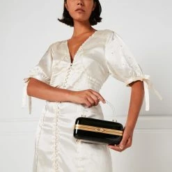 Lulu Guinness BLACK FONTAINE CLUTCH BAG BAGS