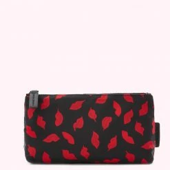 Lulu Guinness TRAVEL BLACK MULTI MEDIUM HANDPAINTED LIPS POUCH