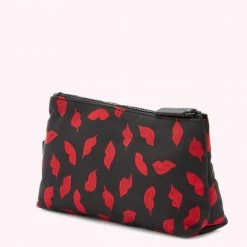 Lulu Guinness TRAVEL BLACK MULTI MEDIUM HANDPAINTED LIPS POUCH