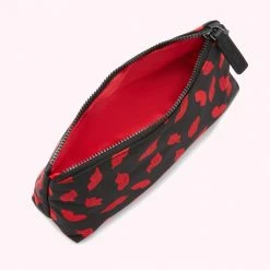 Lulu Guinness TRAVEL BLACK MULTI MEDIUM HANDPAINTED LIPS POUCH