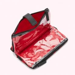 Lulu Guinness TRAVEL BLACK MULTI HANDPAINTED LIPS DOUBLE MAKE UP BAG