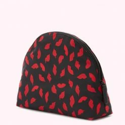 Lulu Guinness BLACK MULTI LARGE HANDPAINTED LIPS CRESENT WASH BAG