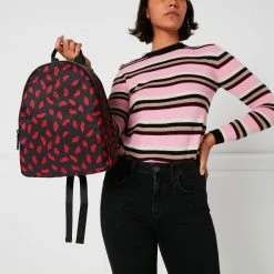 Lulu Guinness BLACK MULTI HANDPAINTED LIPS SADIE BACKPACK BAGS