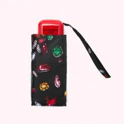 Lulu Guinness BLACK MULTI JEWELLED LIPS TINY UMBRELLA