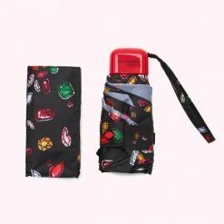 Lulu Guinness BLACK MULTI JEWELLED LIPS TINY UMBRELLA