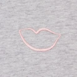 Lulu Guinness Clothing & Shoes GREY EMBROIDERED LIP MACIE T-SHIRT