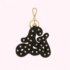 Lulu Guinness BLACK LARGE LETTERS KEYRING Timeless Black