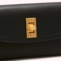 Lulu Guinness BLACK LIP TURNLOCK LUCIA WALLET Timeless Black