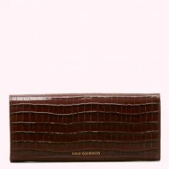 Lulu Guinness CHOCOLATE LIP TURNLOCK CROC EMBOSSED LUCIA WALLET ACCESSORIES