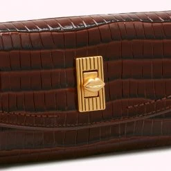 Lulu Guinness CHOCOLATE LIP TURNLOCK CROC EMBOSSED LUCIA WALLET ACCESSORIES