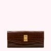 Lulu Guinness CHOCOLATE LIP TURNLOCK CROC EMBOSSED LUCIA WALLET ACCESSORIES 1 Lulu Guinness CHOCOLATE LIP TURNLOCK CROC EMBOSSED LUCIA WALLET ACCESSORIES