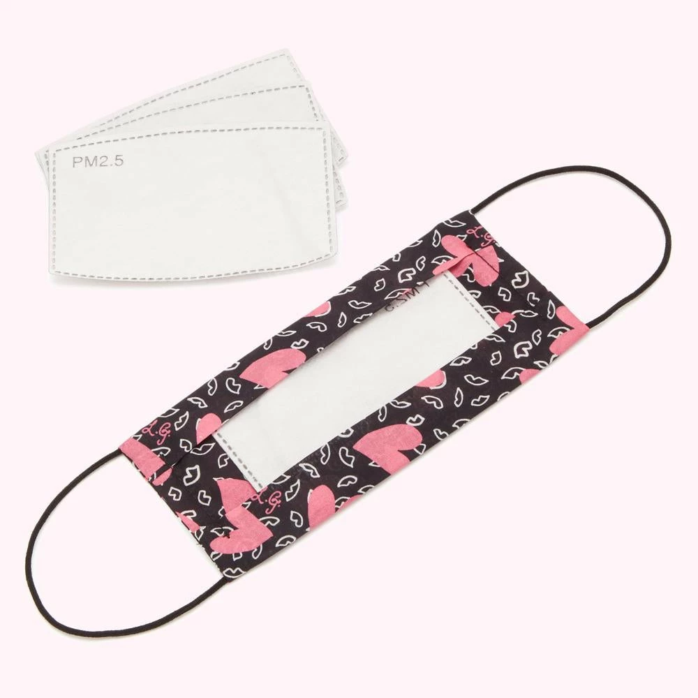 Lulu Guinness Timeless Black BLACK SKETCHED LIPS AND HEARTS FACE MASK WITH 7 FILTERS