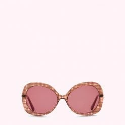 Lulu Guinness HONEYSUCKLE GINGHAM SUNGLASSES Pink, Forever