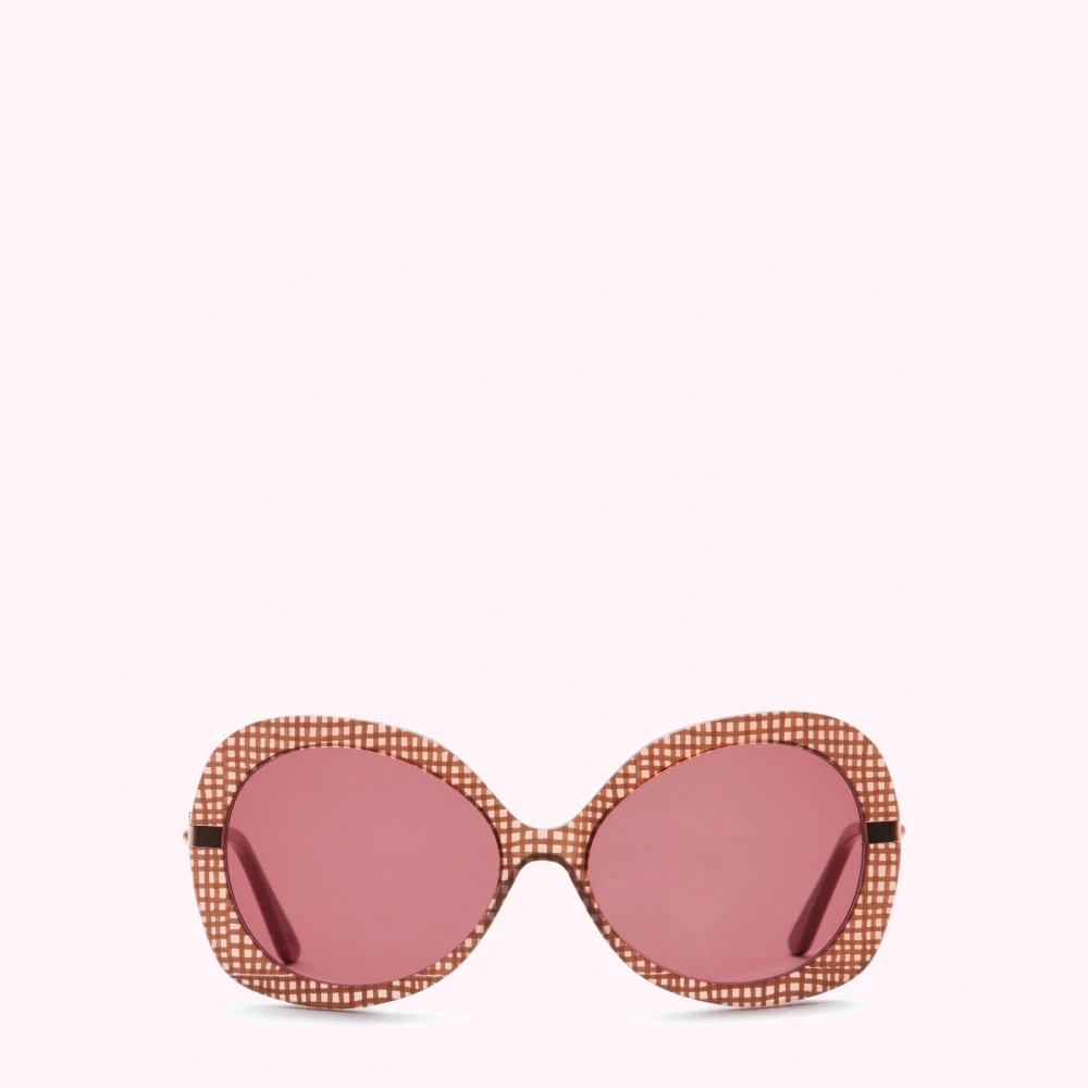 Lulu Guinness HONEYSUCKLE GINGHAM SUNGLASSES Pink, Forever 3 Lulu Guinness HONEYSUCKLE GINGHAM SUNGLASSES Pink, Forever