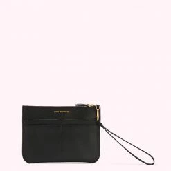 Lulu Guinness BLACK LEATHER AVA POCHETTE