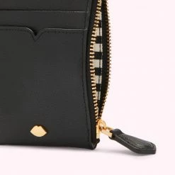 Lulu Guinness BLACK LEATHER TEMPLE LANYARD Timeless Black