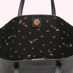 Lulu Guinness BLACK LEATHER I LOVE LULU GARBO TOTE BAG BAGS