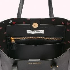 Lulu Guinness BLACK LEATHER I LOVE LULU GARBO TOTE BAG BAGS