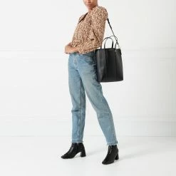 Lulu Guinness BLACK LEATHER I LOVE LULU GARBO TOTE BAG BAGS