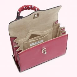 Lulu Guinness RASPBERRY MEDIUM TURNLOCK QUEENIE HANDBAG