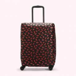 Lulu Guinness BLACK AND RED HANDPAINTED LIPS CABIN CASE COVER (COVER ONLY) Timeless Black