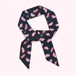 Lulu Guinness NAVY PAINTERLY LIPS SKINNY BAG SCARF ACCESSORIES