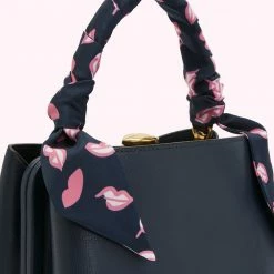 Lulu Guinness NAVY PAINTERLY LIPS SKINNY BAG SCARF ACCESSORIES