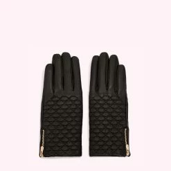 Lulu Guinness Timeless Black BLACK EMBROIDERED LIPS LEATHER GLOVES