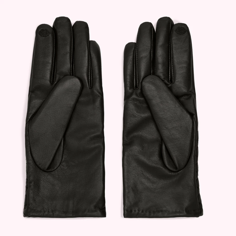 Lulu Guinness Timeless Black BLACK EMBROIDERED LIPS LEATHER GLOVES 4 Lulu Guinness Timeless Black BLACK EMBROIDERED LIPS LEATHER GLOVES