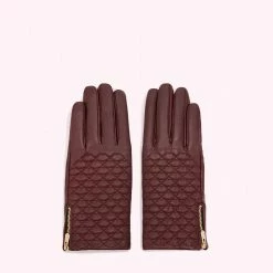 Lulu Guinness ROSEWOOD EMBROIDERED LIPS LEATHER GLOVES