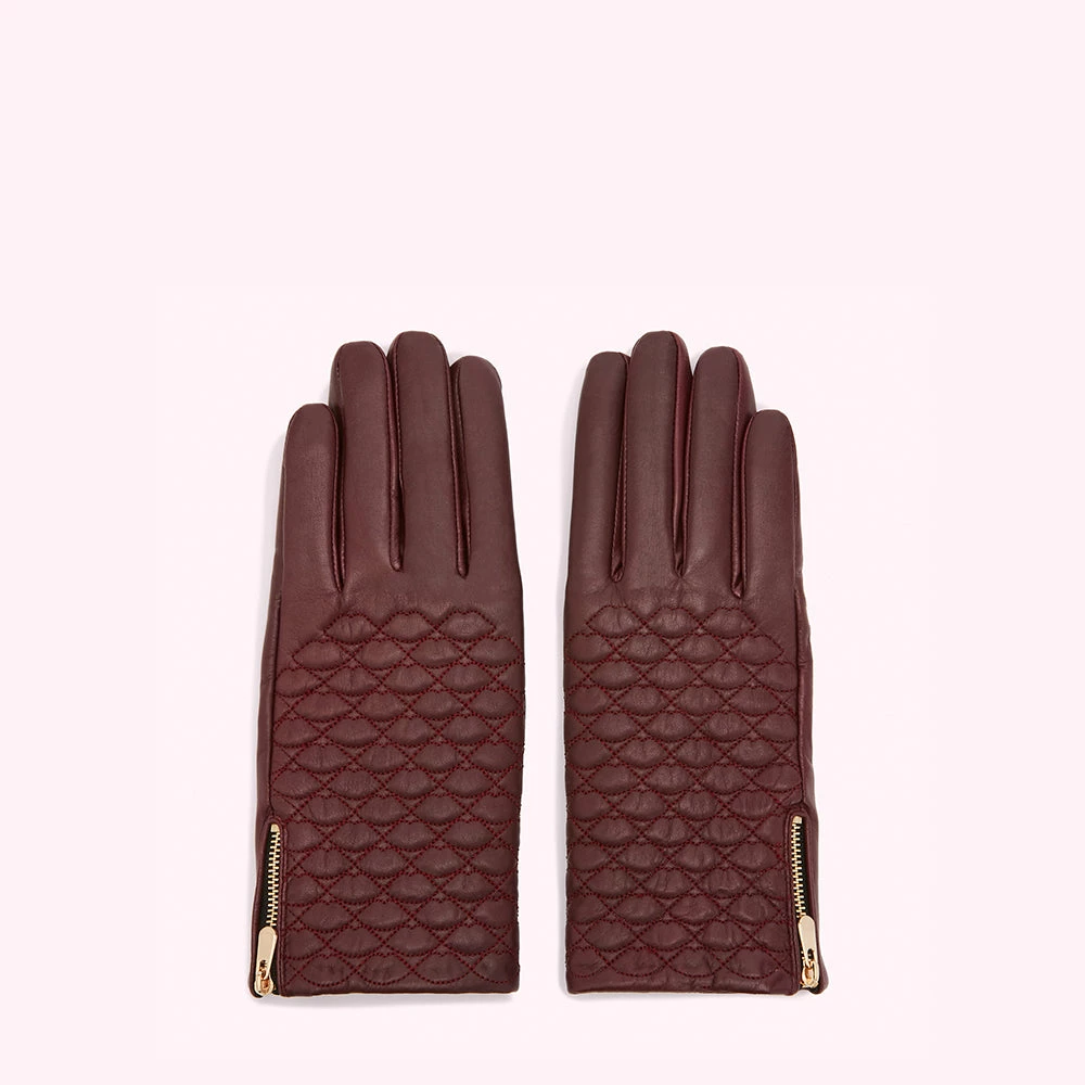 Lulu Guinness ROSEWOOD EMBROIDERED LIPS LEATHER GLOVES 3 Lulu Guinness ROSEWOOD EMBROIDERED LIPS LEATHER GLOVES