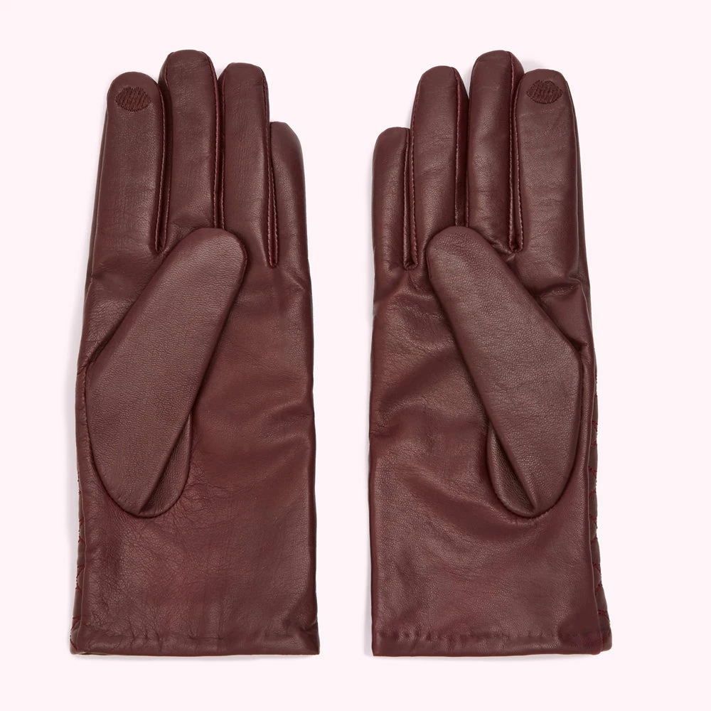 Lulu Guinness ROSEWOOD EMBROIDERED LIPS LEATHER GLOVES 4 Lulu Guinness ROSEWOOD EMBROIDERED LIPS LEATHER GLOVES